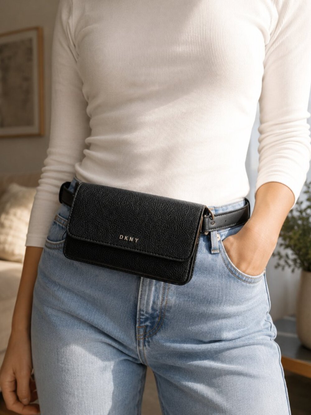 DKNY Black Pebbled Convertible Belt Bag Crossbody Wallet Purse